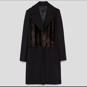 Zara woman wool coat with faux fur panel, small
